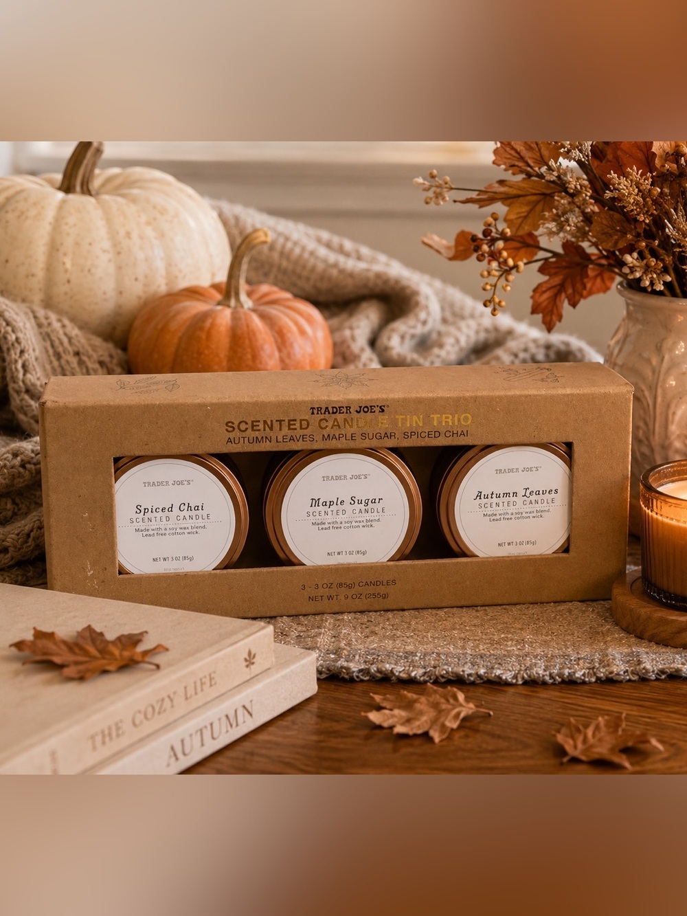Trader Joe’s Fall Candle Tin Trio | Autumn Leaves Maple Sugar Chai NIB